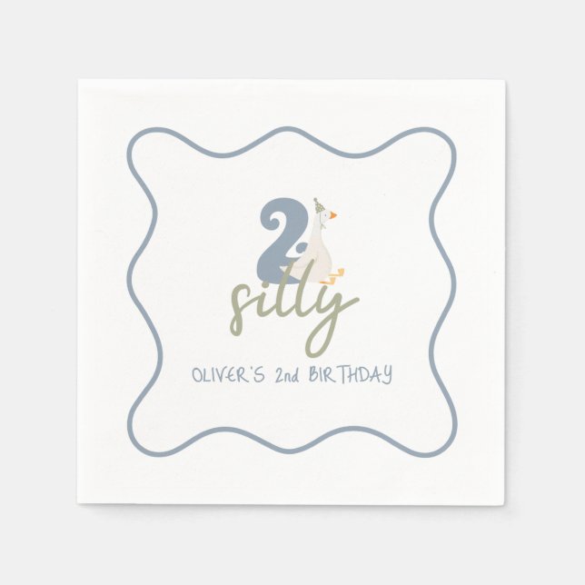 Two Silly Goose blue and green 2nd Birthday Napkin (Front)