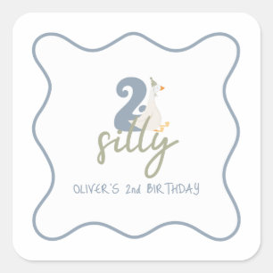 Two Silly Goose blue and green 2nd Birthday Square Sticker