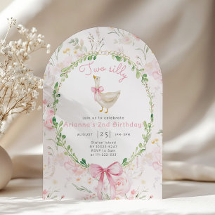 Two silly Goose Blush pink Bow Girl 2nd Birthday  Invitation