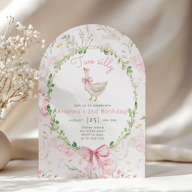 Two silly Goose Blush pink Bow Girl 2nd Birthday  Invitation (Creator Uploaded)