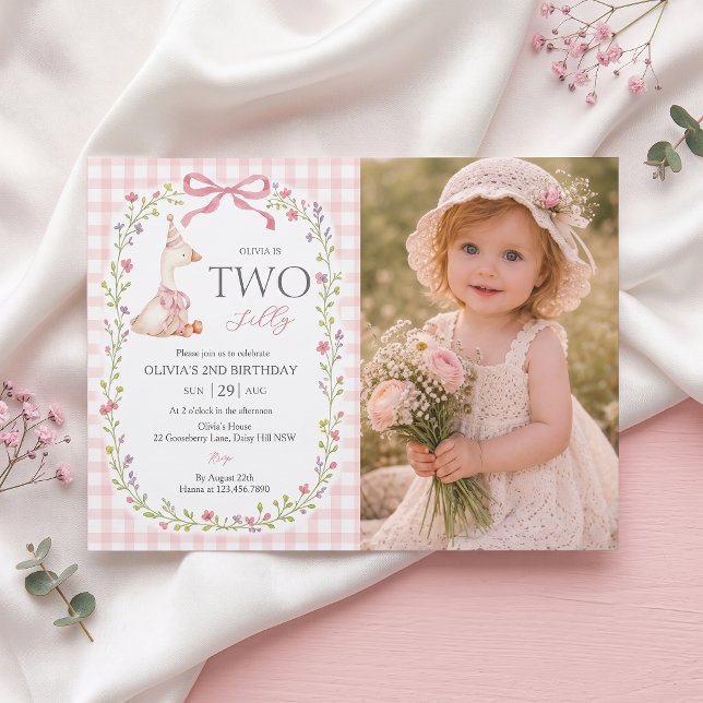 Two Silly Goose Bow Widflower Birthday Invitation (Creator Uploaded)
