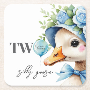 Two Silly Goose Boy Birthday Square Paper Coaster