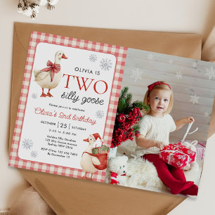 Two Silly Goose Christmas 2nd Birthday Photo Invitation