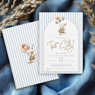 Two Silly Goose Cute Pinstripe Boy 2nd Birthday Invitation