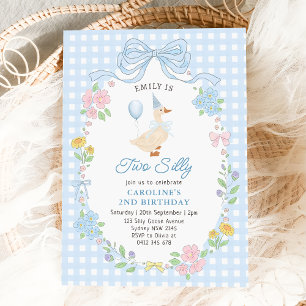 Two Silly Goose Floral Bow 2nd Birthday Invitation