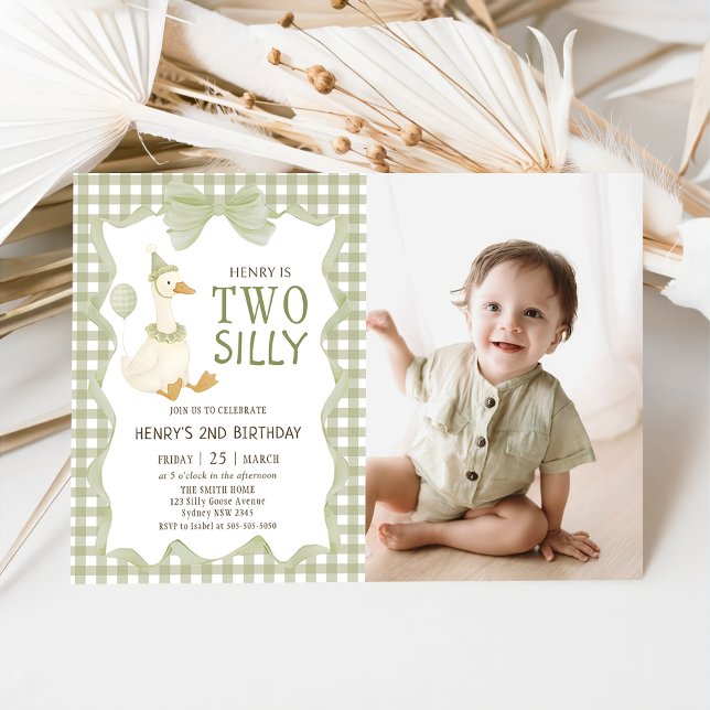 Two Silly Goose Gingham 2nd Birthday Invitation (Creator Uploaded)