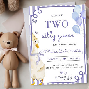 Two Silly Goose Gingham 2nd Birthday Party Invitation