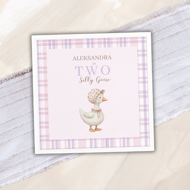 Two Silly Goose Girl 2nd Birthday Party Watercolor Napkin (Creator Uploaded)