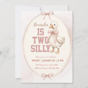 two silly goose pink birthday invitation