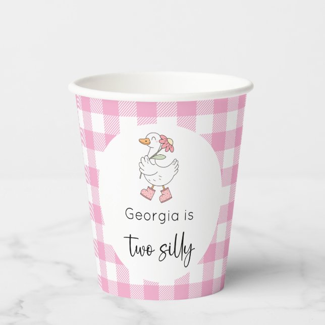 Two Silly Goose Pink Birthday Paper Cups (Front)