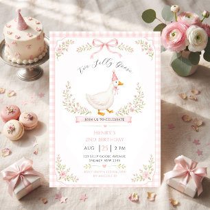 Two Silly Goose Pink Floral 2ND Birthday Invitation