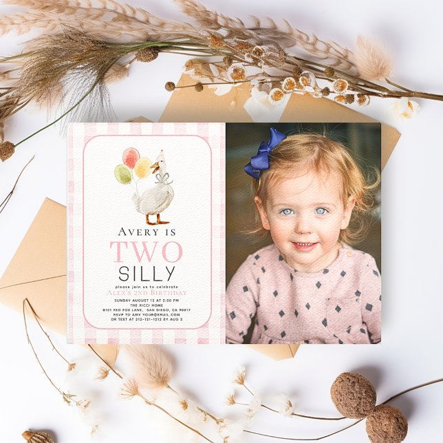 Two Silly Goose Pink Gingham Girl 2nd Birthday Invitation (Creator Uploaded)