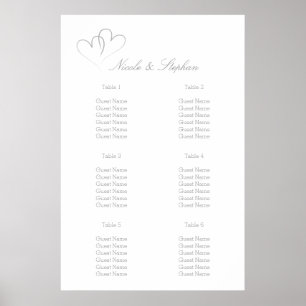Two Silver Hearts Intertwined Seating Plan Poster