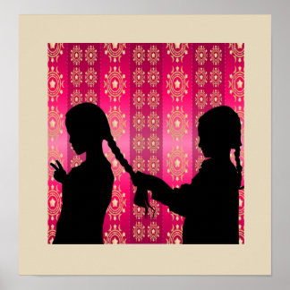 Two Sisters Braiding Poster