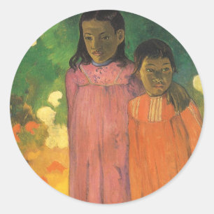 Two Sisters by Paul Gauguin, Vintage Fine Art Classic Round Sticker