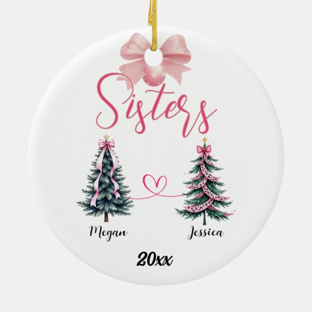 Two Sisters Christmas Tree With Custom Names Ceramic Tree Decoration (Back)