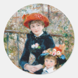 Two Sisters on Terrace by Renoir. Fine art print. Classic Round Sticker