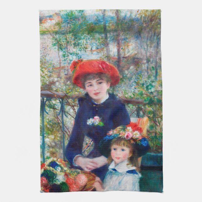 Two Sisters - Renoir Impressionist Painting 1881 Tea Towel (Vertical)