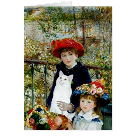 Two Sisters - White short haired cat Card