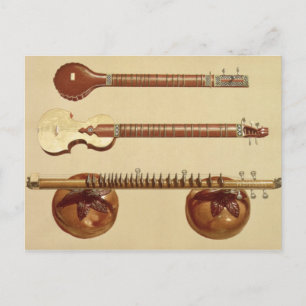 Two sitars and a rudra vina, Indian, from 'Musical Postcard