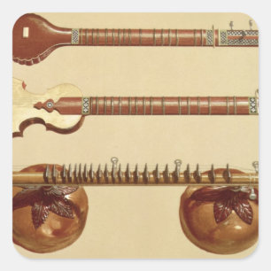 Two sitars and a rudra vina, Indian, from 'Musical Square Sticker