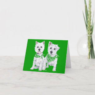 Two Sitting Westies on St Patricks Day Card