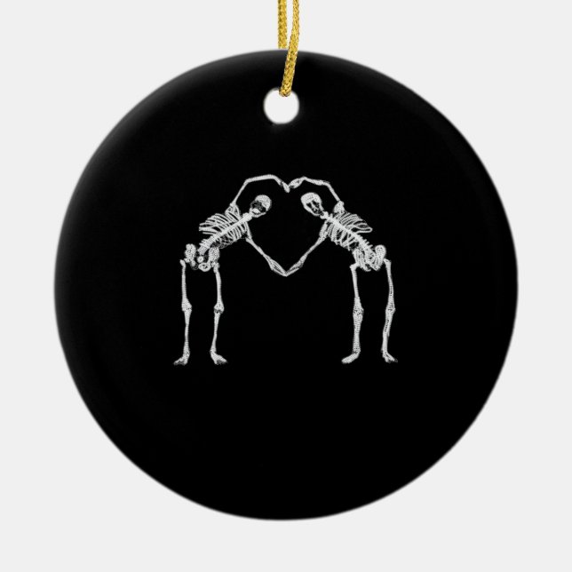 Two Skeleton Hearts Hands Classic Ceramic Tree Decoration (Front)