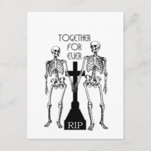 Two skeletons in love postcard