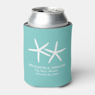 Two Skinny Starfish Teal Wedding Can Cooler
