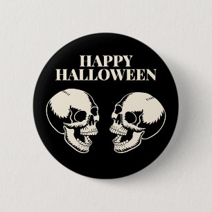 Two Skulls Laughing Happy Halloween 6 Cm Round Badge