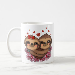 Two Sloths in Love Hugging Hearts Valentine's day Coffee Mug