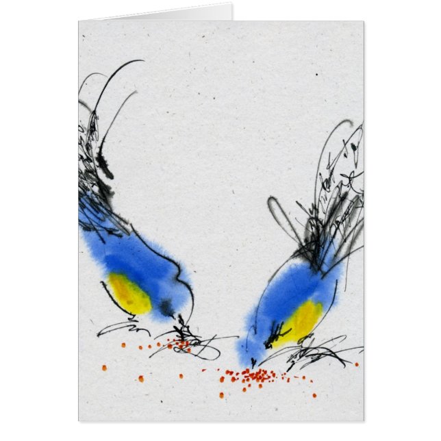Two small titmouses pecking grain. Calligraphy (Front)