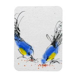 Two small titmouses pecking grain. Calligraphy Magnet