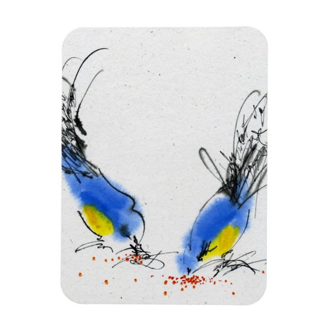 Two small titmouses pecking grain. Calligraphy Magnet (Vertical)