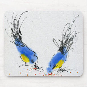 Two small titmouses pecking grain. Calligraphy Mouse Mat