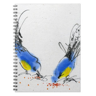 Two small titmouses pecking grain. Calligraphy Notebook