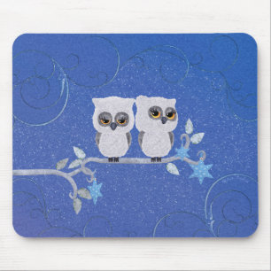 Two small white owls mouse mat