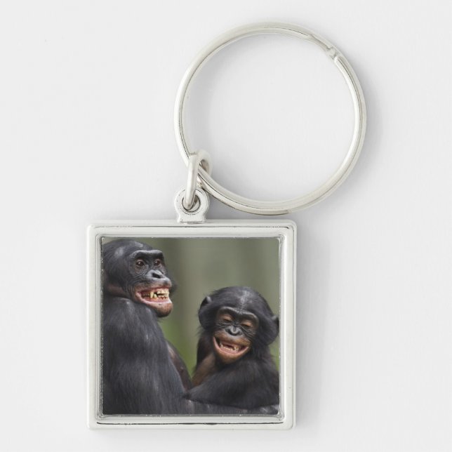 Two Smiling Bonobos Key Ring (Front)