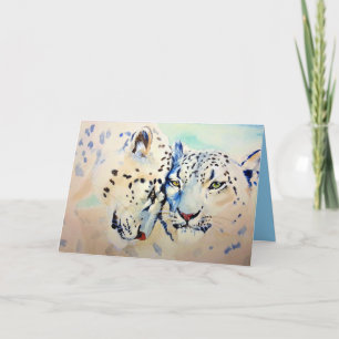 Two Snow Leopards Cute Love Watercolor Card