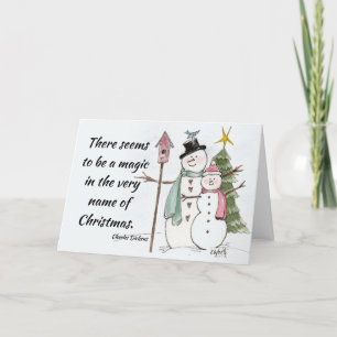 Two Snow People Watercolor Magic Winter Scene   Holiday Card