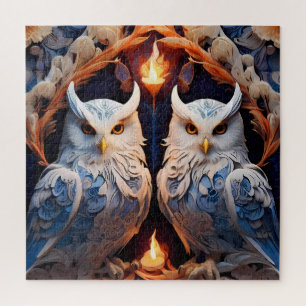 Two Snow White Owls by Candlelight Jigsaw Puzzle