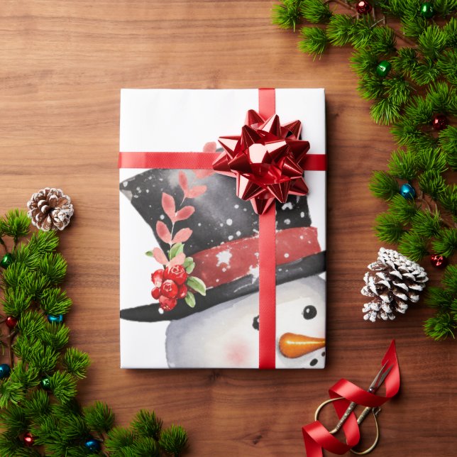 Two Snowman In Top Hats and Red Scarves Wrapping Paper (Holiday Gift)