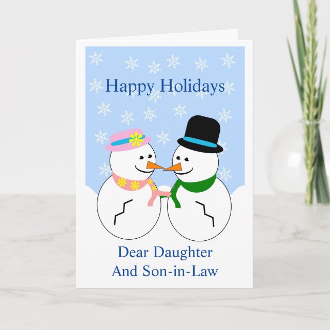 Two Snowmen Daughter And Son In Law Christmas Holiday Card (Front)