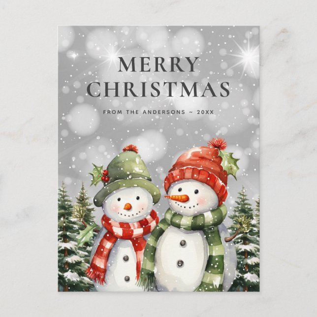 Two Snowmen Merry Christmas Postcard (Front)