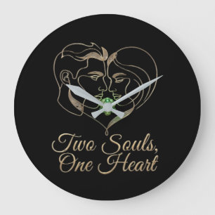 Two Souls, One Heart – Elegant Romantic Line Art Large Clock
