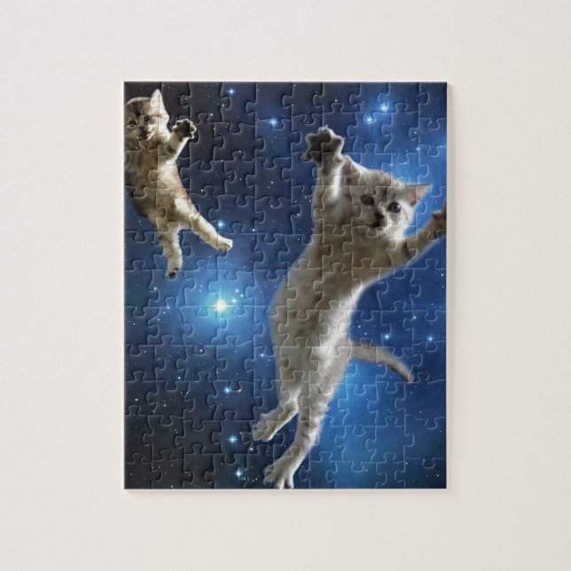 Two Space Cats Floating Around Galaxy Jigsaw Puzzle (Vertical)