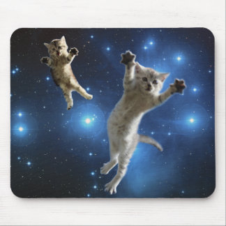 Two Space Cats Floating Around Galaxy Mouse Mat