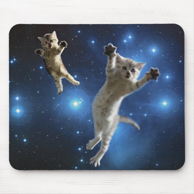 Two Space Cats Floating Around Galaxy Mouse Mat (Front)