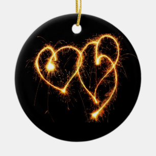 Two Sparkler Hearts Ceramic Tree Decoration