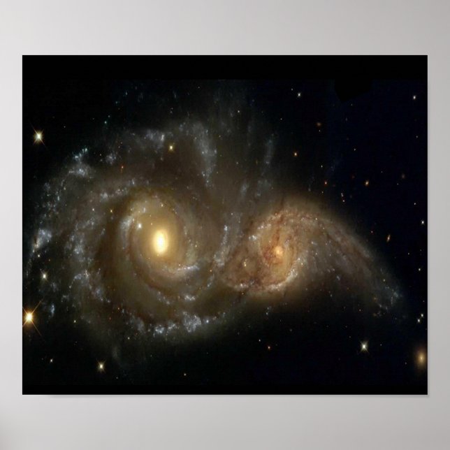 Two Spiral Galaxies Colliding Poster (Front)